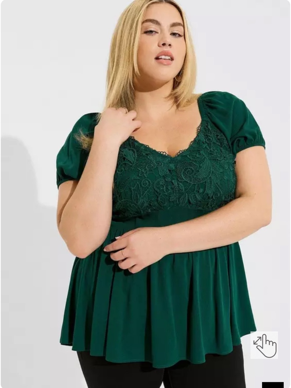Torrid Crinkle Gauze With Lace Puff Short Sleeve Blouse Green NWT